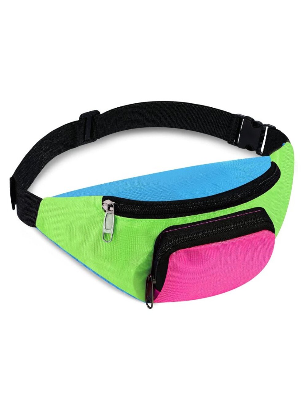 Neon Fanny Pack 2 Zippered Pockets Adjustable Waist Bag for 80s 90s Parties